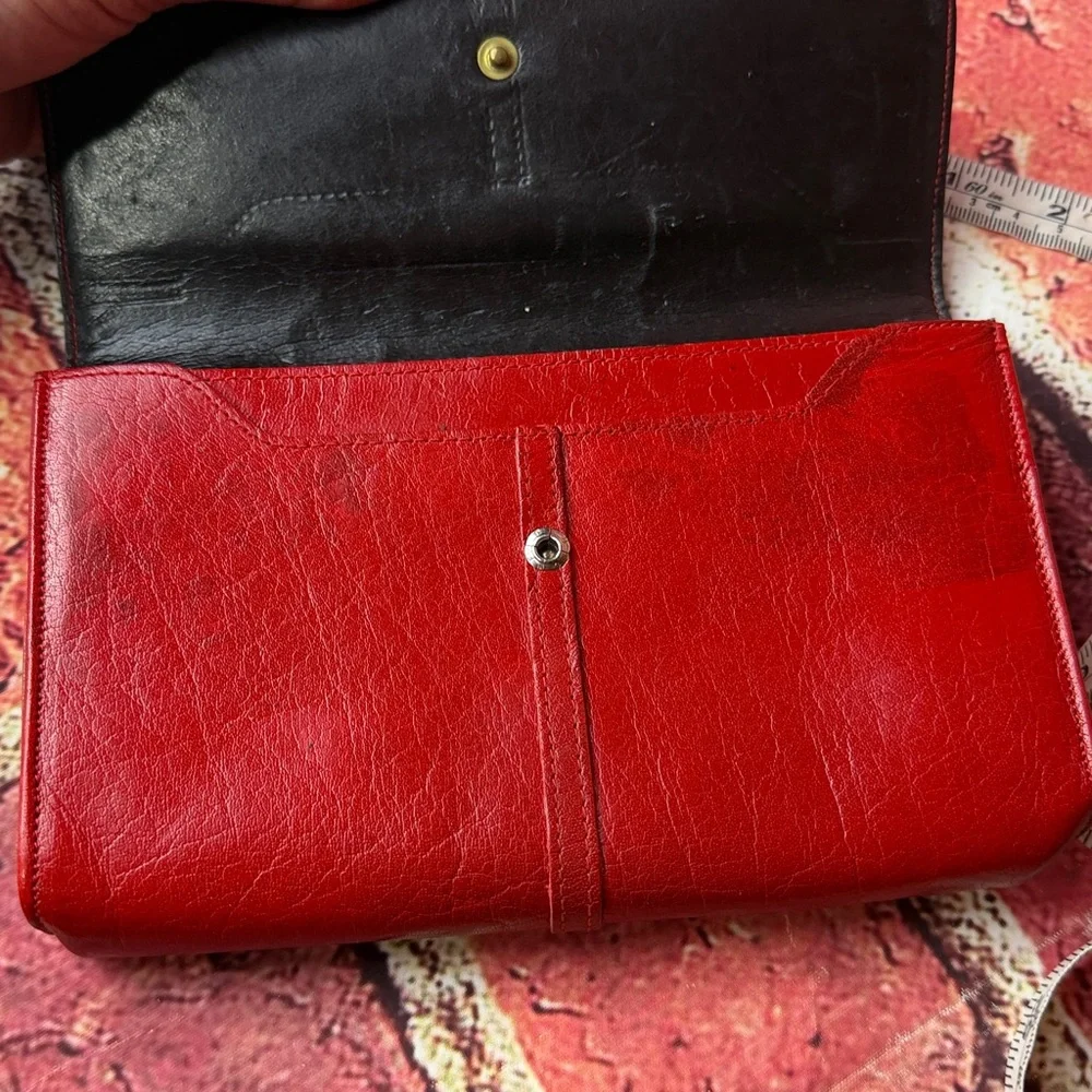 Vintage Carlo Fiori Genuine Leather Red Clutch Wallet Organizer Made in Italy
